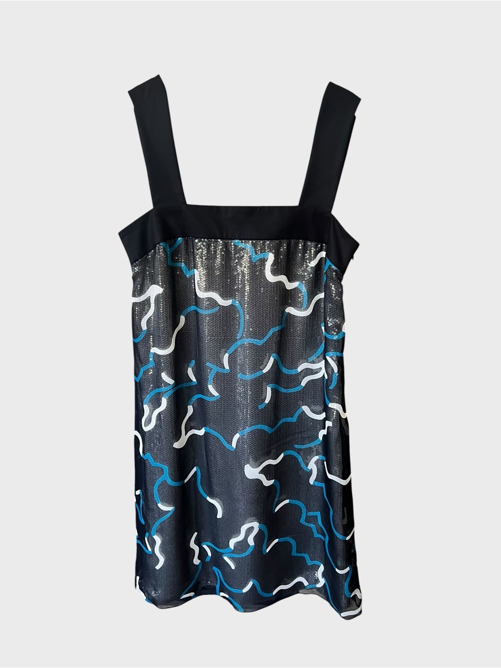 Diane von Furstenberg Black Dress with Blue and white accent.